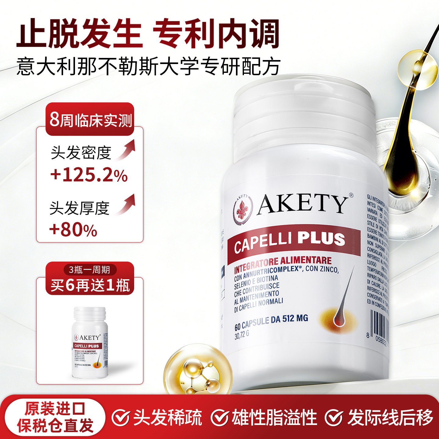 Akety进口育发养发胶囊脱发生物素角蛋白强韧防发际线毛囊意大利,保健食品/膳食营养补充食品,口服生发营养品,淘宝优惠券,粉丝福利购,淘宝优惠卷