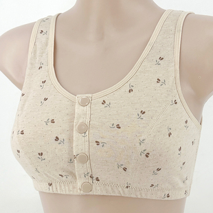 彩棉内衣中老年专用前扣宽松乳罩100%棉舒适型胸衣纯棉老年人文胸