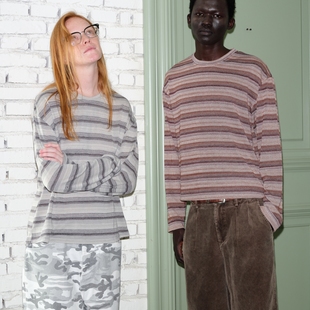 打底 软糯垂感松弛圆领宽松长袖 VLABMADE 慵懒氛围复古条纹长tee