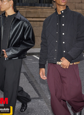 VLABMADE 菱格纹绗缝3M新雪丽棉服*复古雾面砂洗立领纽扣夹克外套