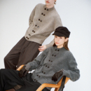 VLABMADE 复古老钱双排扣绒感毛衣*羊毛混纺优雅慵懒圆领针织开衫