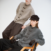 羊毛混纺优雅慵懒圆领针织开衫 VLABMADE 复古老钱双排扣绒感毛衣