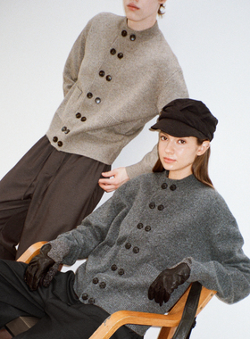 VLABMADE 复古老钱双排扣绒感毛衣*羊毛混纺优雅慵懒圆领针织开衫
