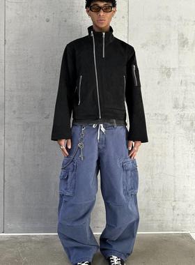 VLABMADE *优雅法工蓝*NewVintage重水洗做旧宽松Baggy阔腿工装裤