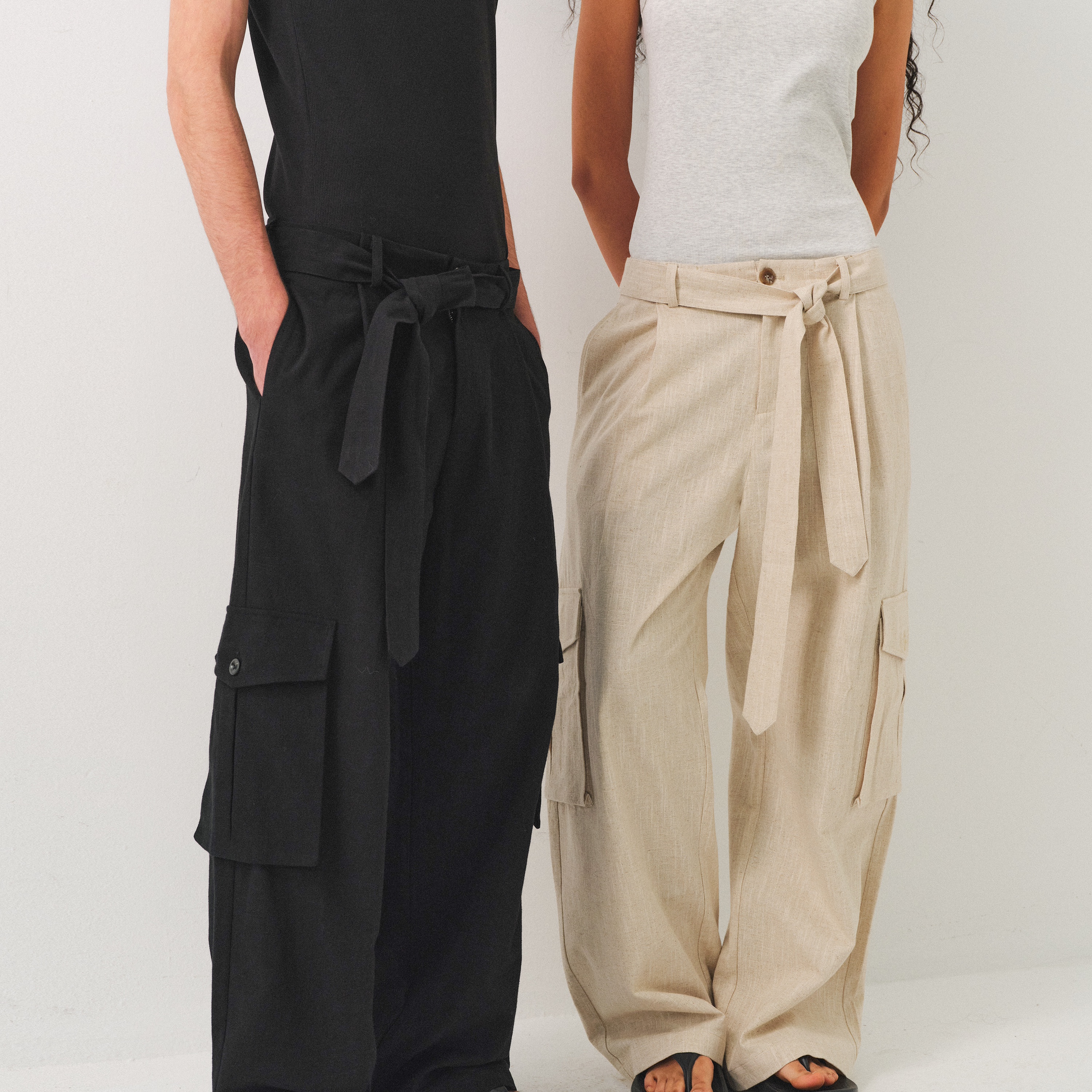 VLABMADE 50%砂洗亚麻棉混纺松弛老钱腰带剑道裤宽松口袋工装长裤,男装,休闲裤,淘宝优惠券,粉丝福利购,淘宝优惠卷