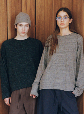 VLABMADE 绵羊毛混纺花纱圆领打底衫*松弛慵懒卷边领插肩长袖tee