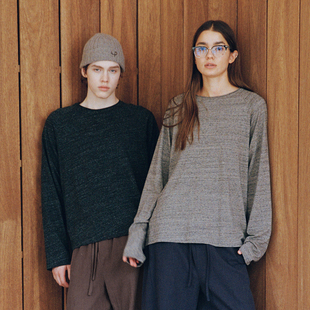 tee 松弛慵懒卷边领插肩长袖 VLABMADE 绵羊毛混纺花纱圆领打底衫