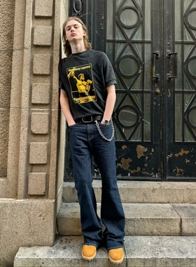 VLABMADE 复古明线袋花BootCut合身喇叭靴型百搭通勤原色牛仔裤男