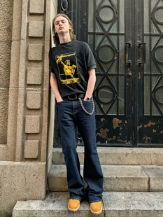 VLABMADE 男 复古明线袋花BootCut合身喇叭靴型百搭通勤原色牛仔裤