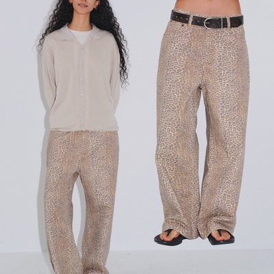 VLABMADE渲染豹纹阔腿牛仔长裤