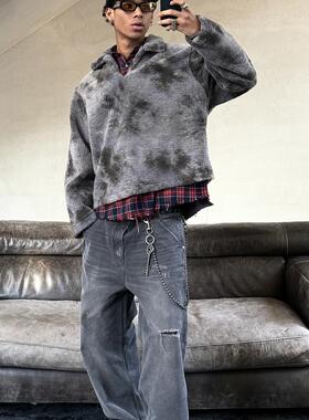 VLABMADE *苔藓迷彩*扎染做旧美式复古V领摇粒绒套头卫衣宽松外套