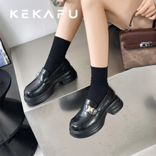 珂卡芙粗跟乐福鞋2025秋季新款洋气轻便一脚蹬英伦风小皮鞋单鞋女