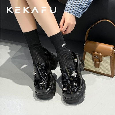 珂卡芙潮牌小皮鞋2025秋季新款粗跟蝴蝶显脚小英伦风配裙子乐福鞋