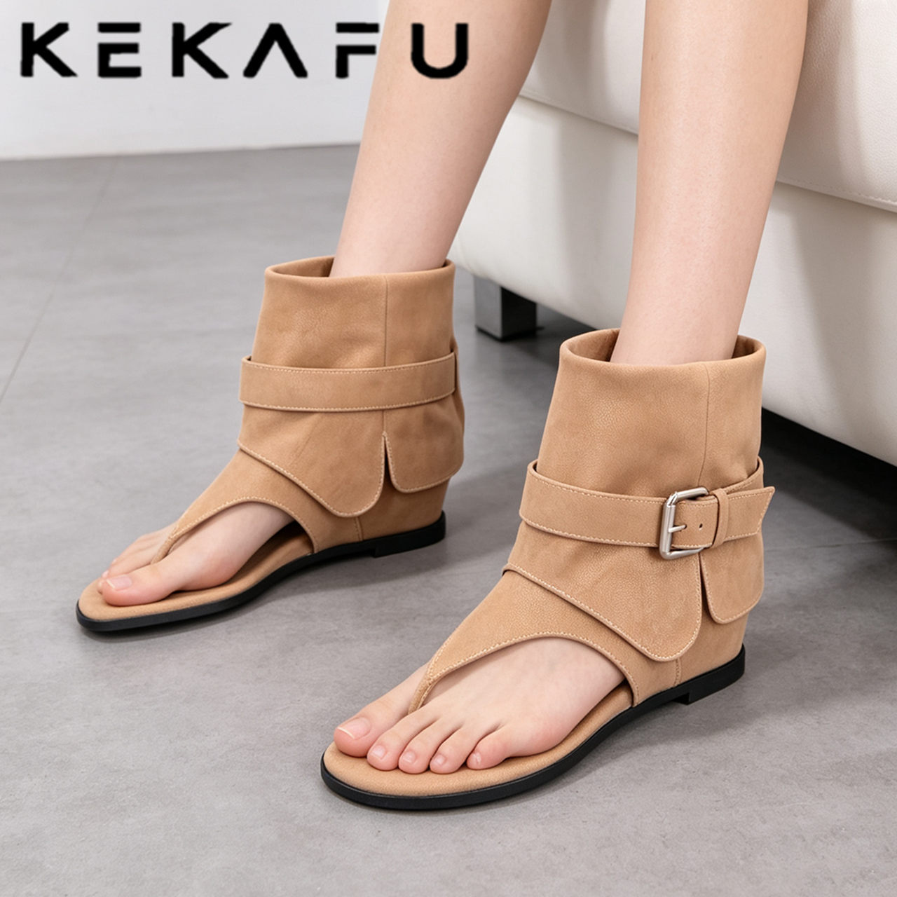 珂卡芙夏新欧美低跟皮带扣凉靴女