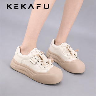 珂卡芙丑萌大头小白鞋2026春季新款轻便系带休闲鞋洋气松糕面包鞋