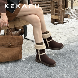 珂卡芙毛绒雪地靴女2025冬季新款中筒短靴加绒保暖防滑显瘦时装靴