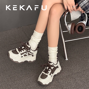 珂卡芙厚底老爹鞋女2025秋冬新款系带休闲鞋百搭增高轻便运动鞋潮