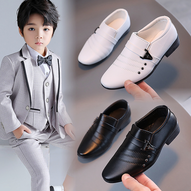 男童皮鞋黑色尖头软底儿童演出鞋