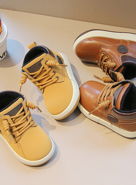 儿童靴子2025新款爆款巨好看男女童短靴黄色保暖潮洋气儿童马丁靴