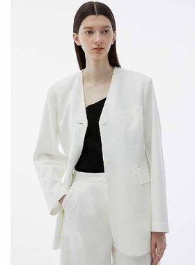 正品韩国NOTIA代购商务OL无领棉气质简约宽松混纺女士西装外套