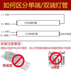 T8单端接线led灯管 一体化防爆灯光源长条日光灯06 09 12米18W