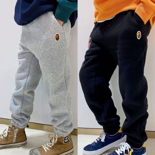 日系潮牌童装秋冬装裤子男女童休闲运动裤中大童宝宝加绒长裤卫裤