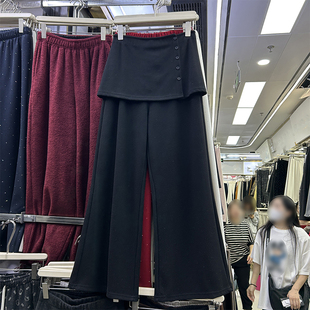 时尚 2026春季 今年流行高腰显瘦直筒休闲长裤 拼接假两件屁帘阔腿裤