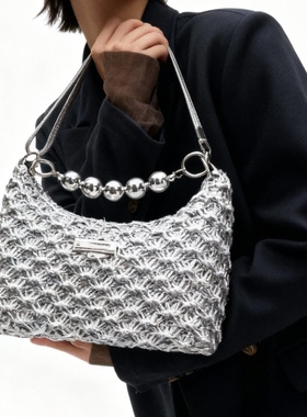 小众bags手工钩织爆闪小银包DIY材料包贝壳纹单肩斜挎晚宴口红包