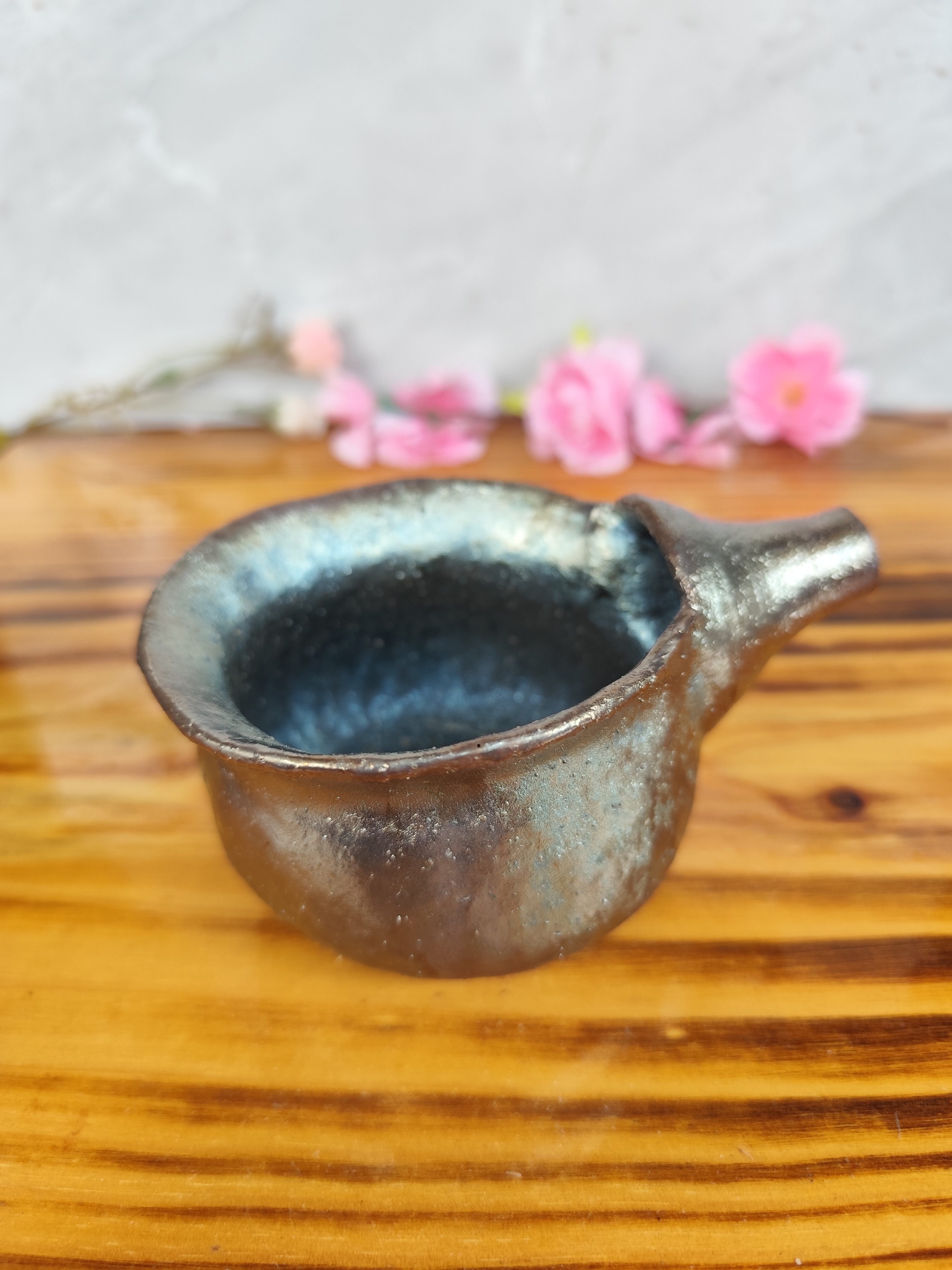 简约风格公道杯铁胎蓝金泥纯手工雕刻柴烧裸烧容量150CC