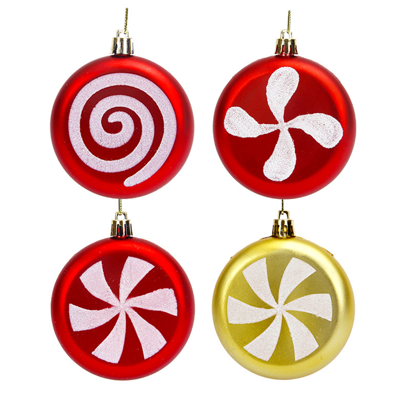 圣诞装饰挂件亮光旋转螺纹扁饼彩绘球彩色球圣诞树电镀圣诞球挂饰