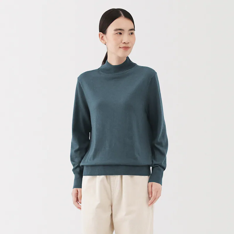 香港MUJI无印良品女式羊毛可水洗高针距半高领毛衣针织衫25秋