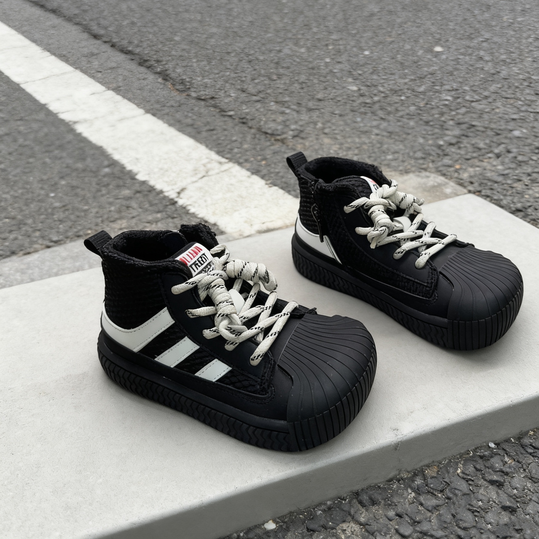 希鹿玛Xiluma复古经典宽头板鞋百搭加绒保暖侧拉链休闲鞋冬季童鞋