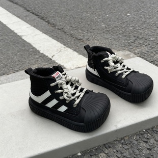 希鹿玛Xiluma复古经典宽头板鞋百搭加绒保暖侧拉链休闲鞋冬季童鞋