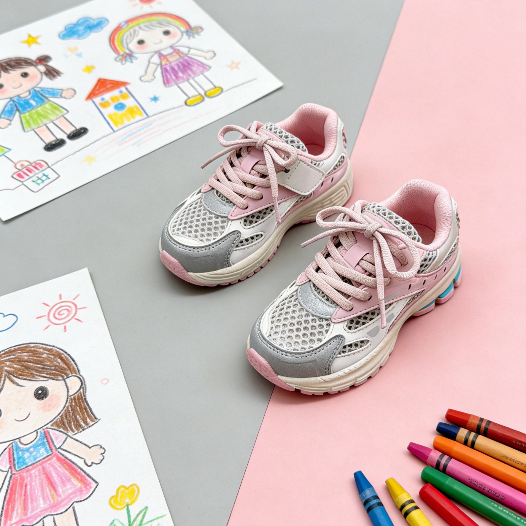 芭杜乐BADULE女童粉色运动鞋透气网眼轻便魔术贴老爹鞋春夏童鞋