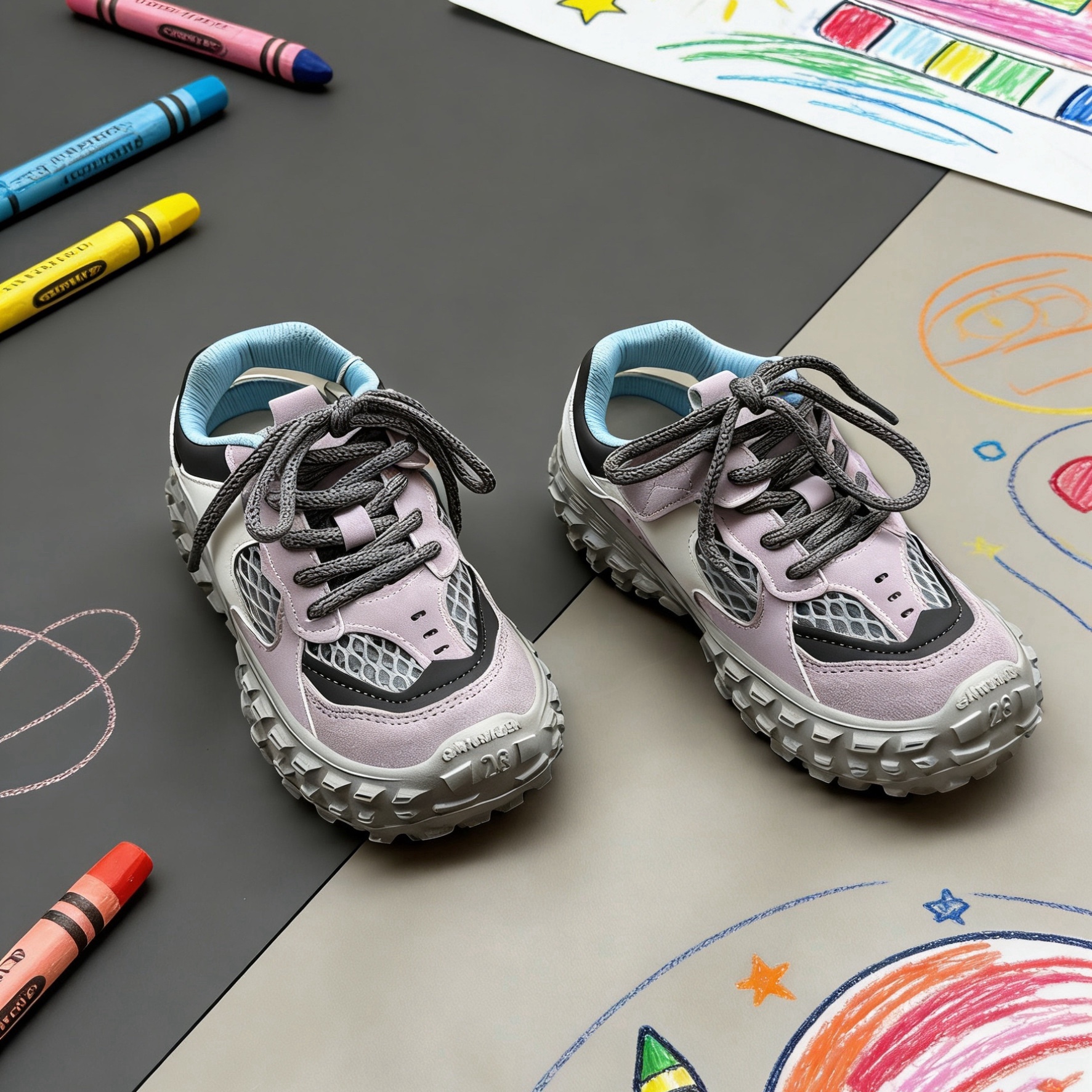 芭杜乐BADULE网眼透气撞色运动鞋后跟镂空魔术贴潮酷男女春夏童鞋