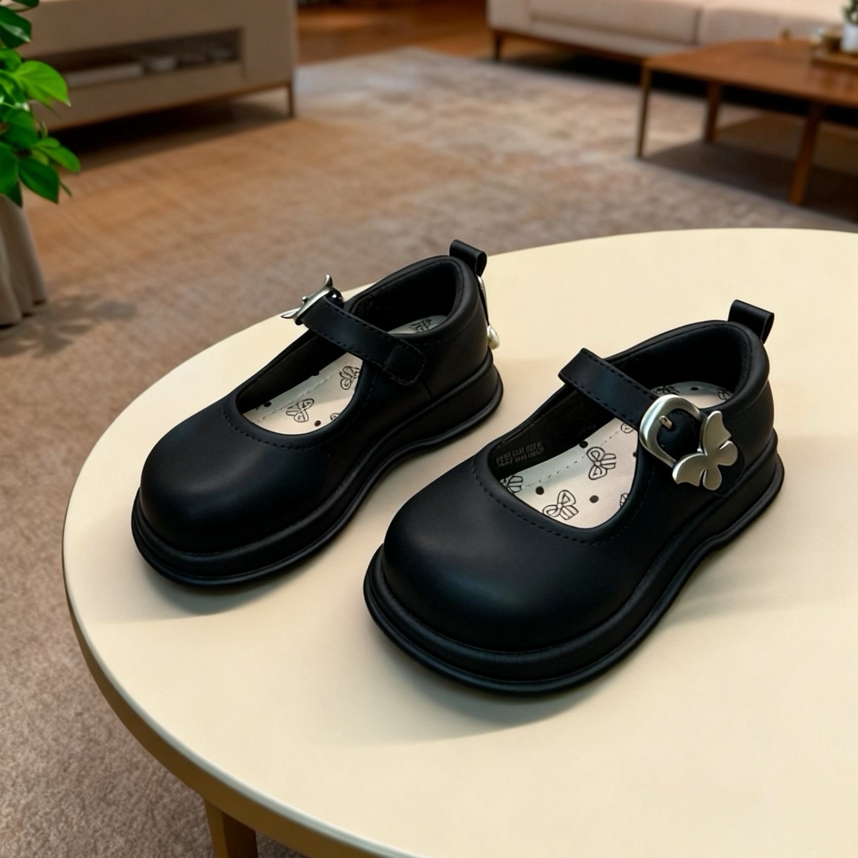 芭杜乐BADULE公主鞋儿童时尚女童蝴蝶小皮鞋魔术贴单鞋春秋童鞋