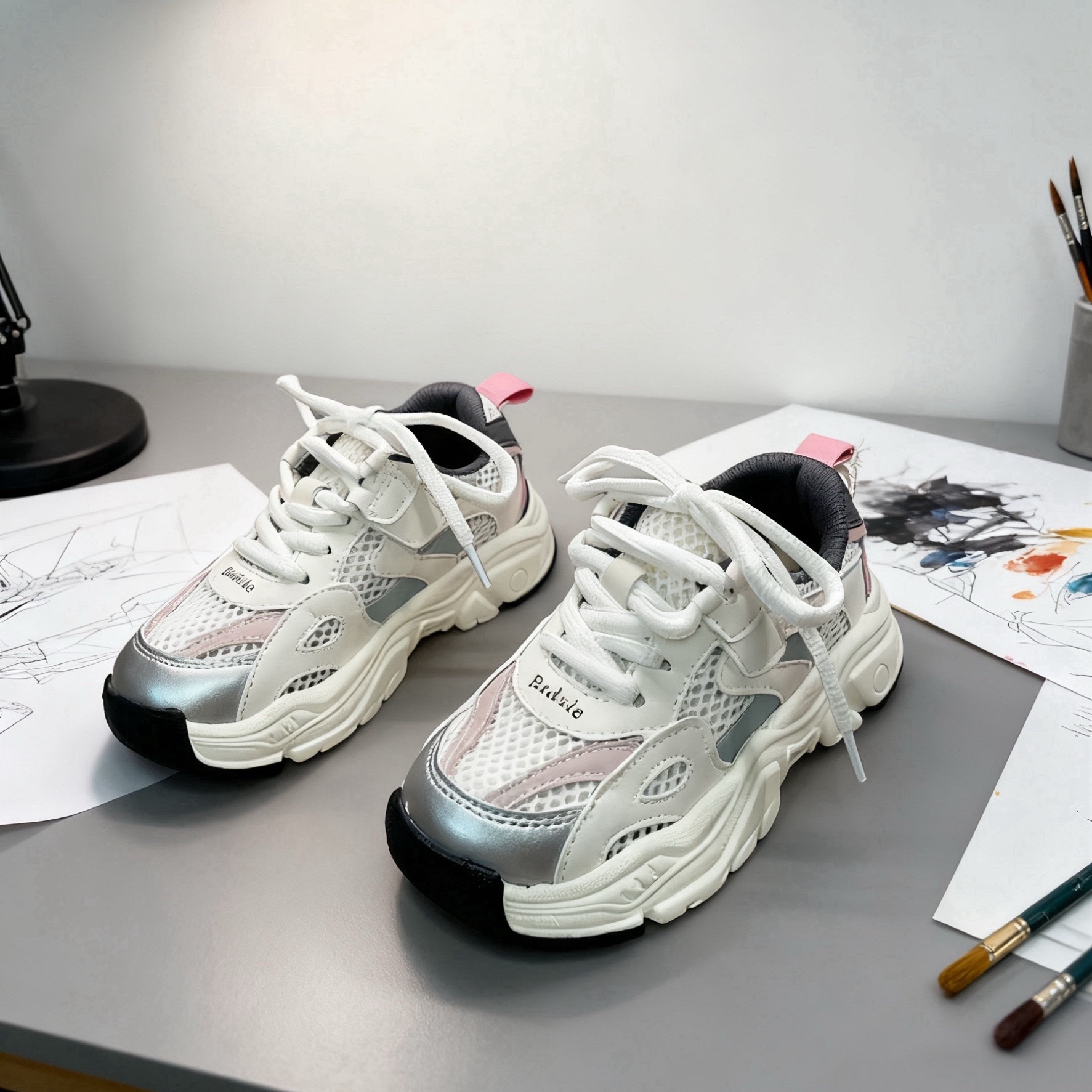 芭杜乐BADULE透气网眼运动鞋魔术贴甜系百搭舒适轻便2025春夏童鞋