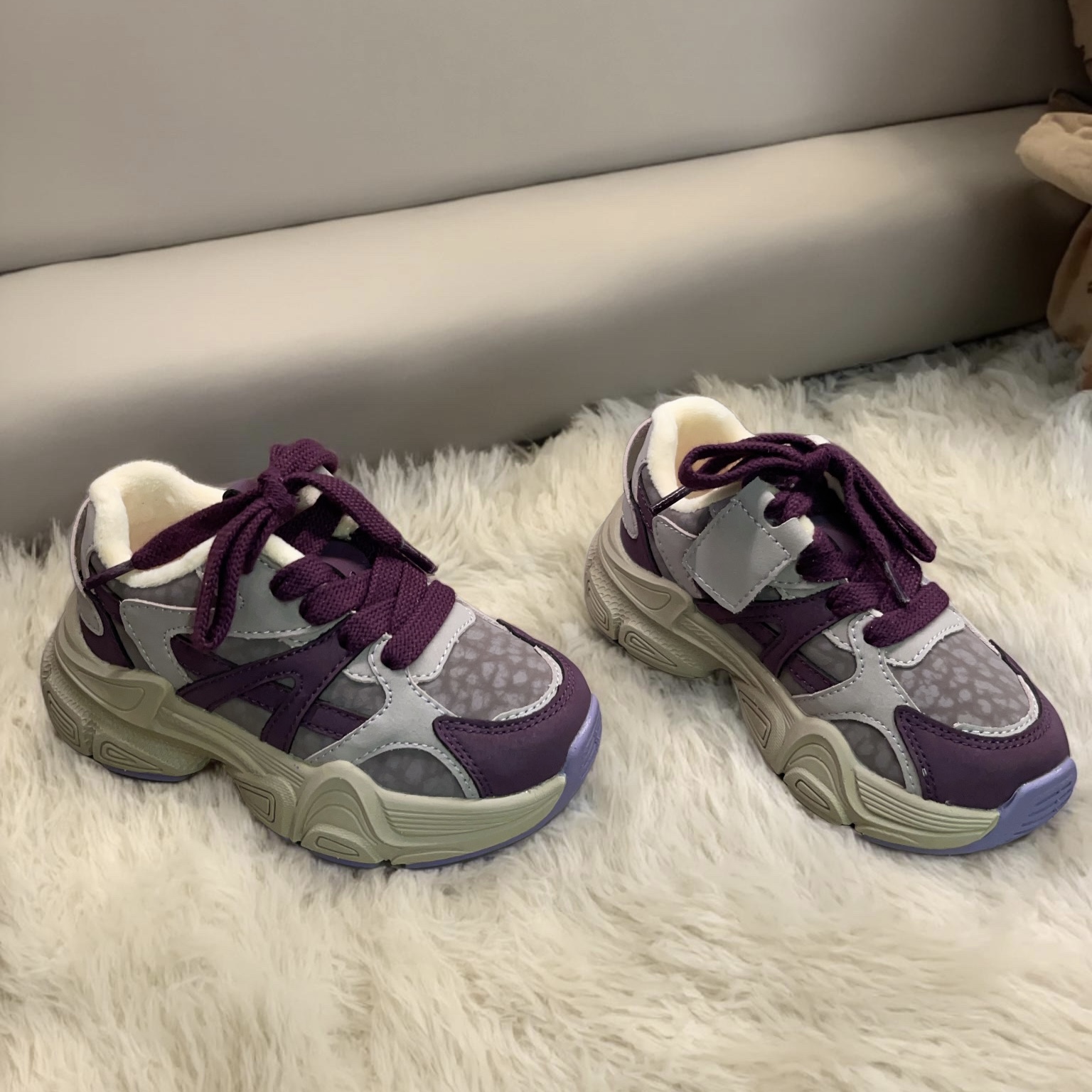 芭杜乐BADULE薄绒保暖学生运动鞋魔术贴男女童休闲轻便冬季童鞋