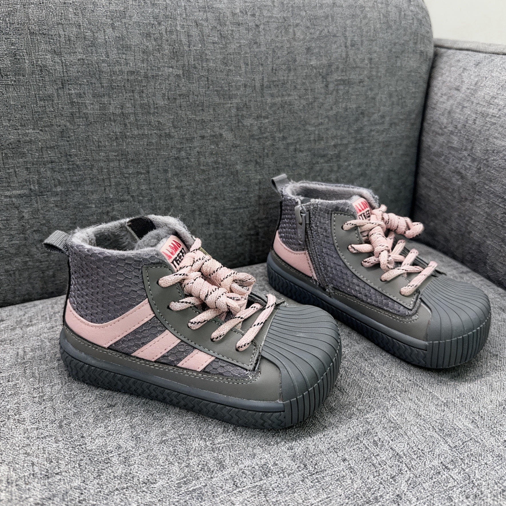 希鹿玛Xiluma复古时尚撞色板鞋百搭加绒保暖侧拉链休闲鞋冬季童鞋