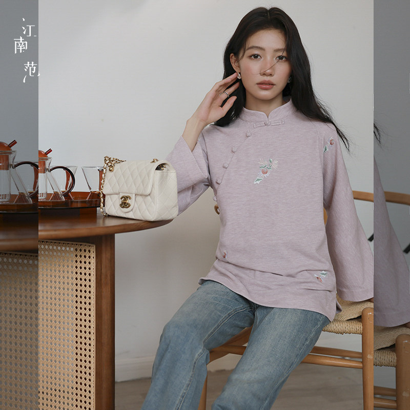 江南范改良刺绣旗袍女显瘦立领