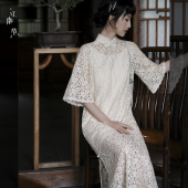 江南范米色订婚改良旗袍敬酒服蕾丝夏民国风名媛年轻款 复古连衣裙