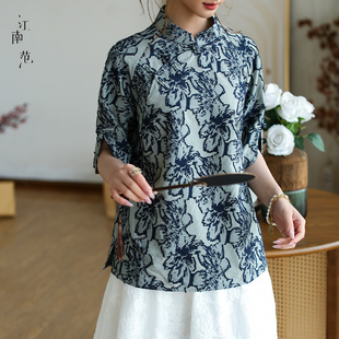 江南范民国风水墨印花七分袖旗袍女日常透气文艺慵懒风中上衣