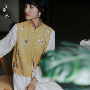 江南范早春女装法式气质刺绣宽松马甲短外套新式改良唐装上衣国风