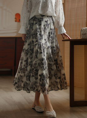 江南范新中式改良版汉服半身裙2025早春气质轻国风水墨年轻款裙子