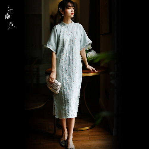 江南范平时穿年轻款旗袍式连衣裙夏女日常气质小清新苎麻改良旗袍