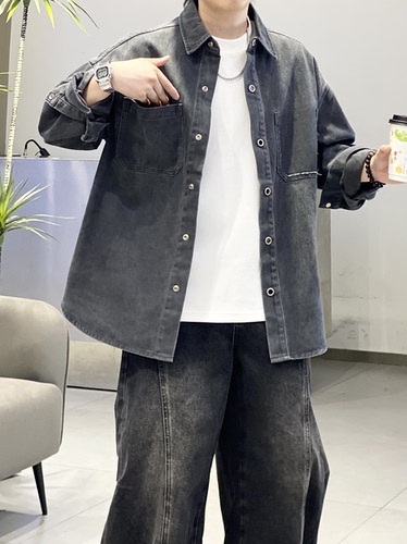 2026秋季新款男装时尚潮流休闲百搭长袖潮牌宽松翻领牛仔外套