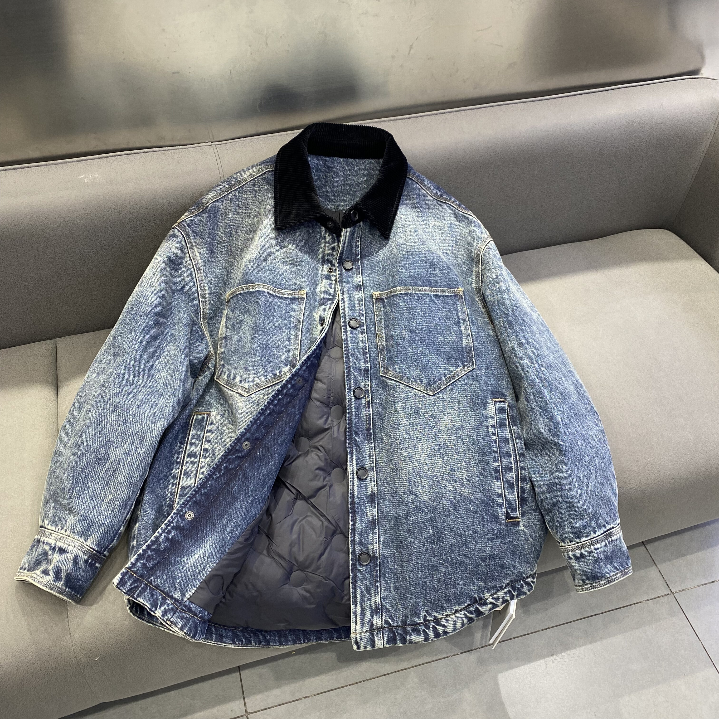 2025新款冬装羽绒服牛仔衬衫男翻领外套时尚百搭上衣