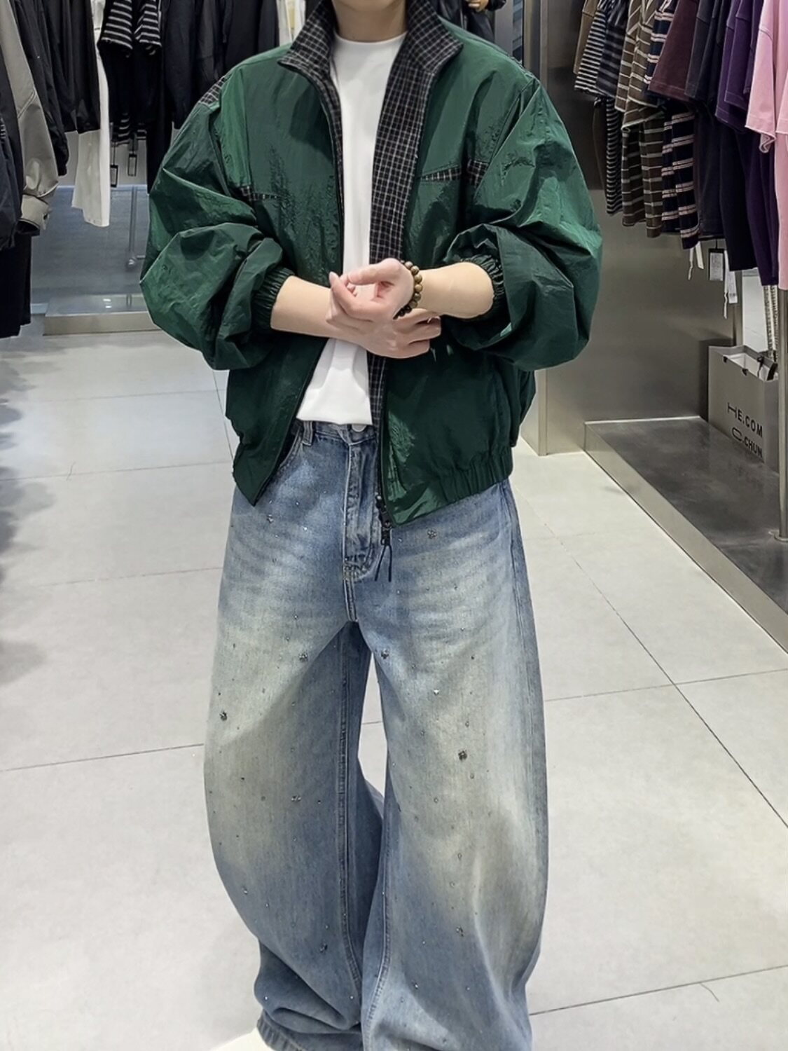 2026新款春装立领两面穿夹克外套男春秋款复古休闲宽松痞帅冲锋衣