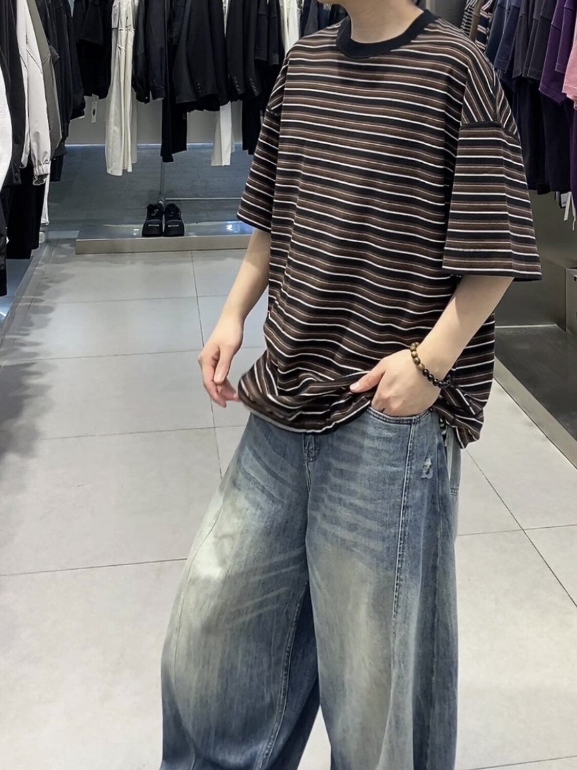 2026新款春装圆领条纹短袖T恤男半袖上衣时尚百搭休闲宽松短袖