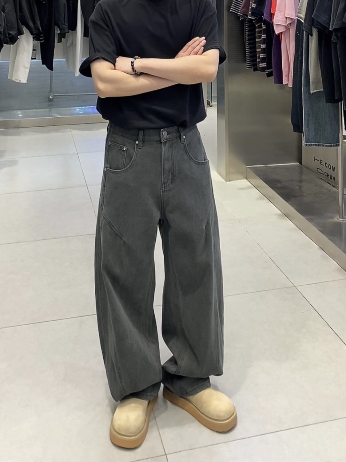 2026新款春装弯刀牛仔裤男阔腿直筒裤时尚百搭裤子